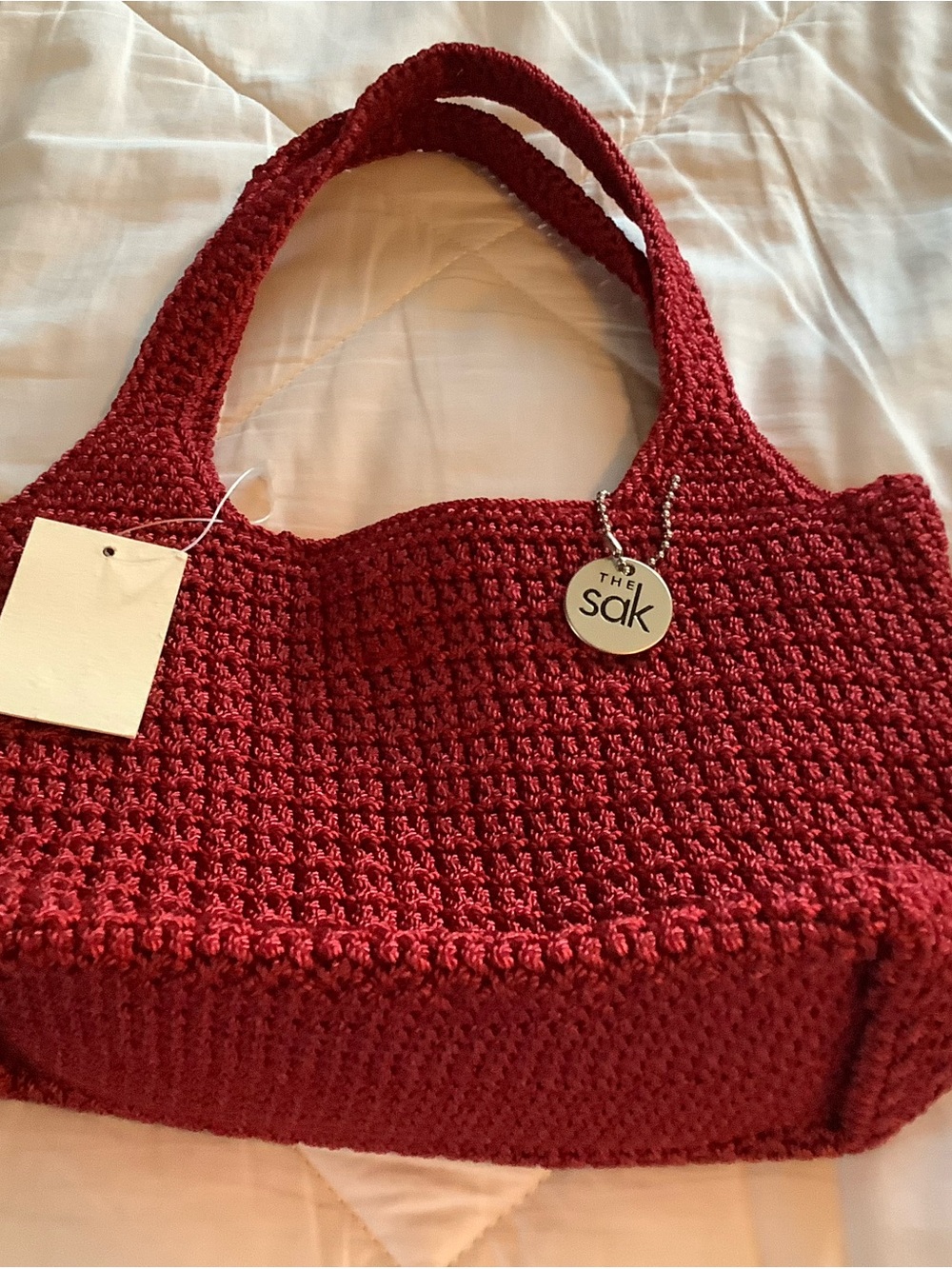 The Sak Deep Red Crochet Shoulder Tote